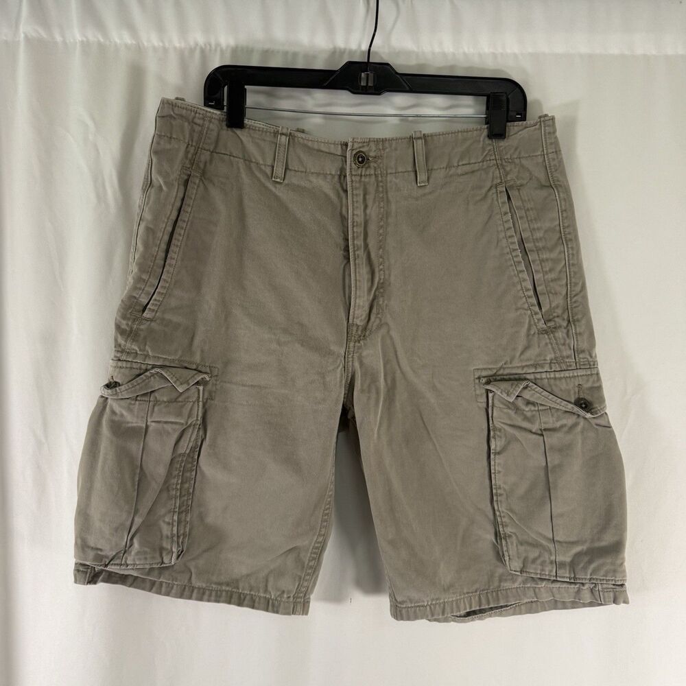 Levis Cargo Shorts Men's 33 Beige Cotton Blend 10" Inseam Button Zip